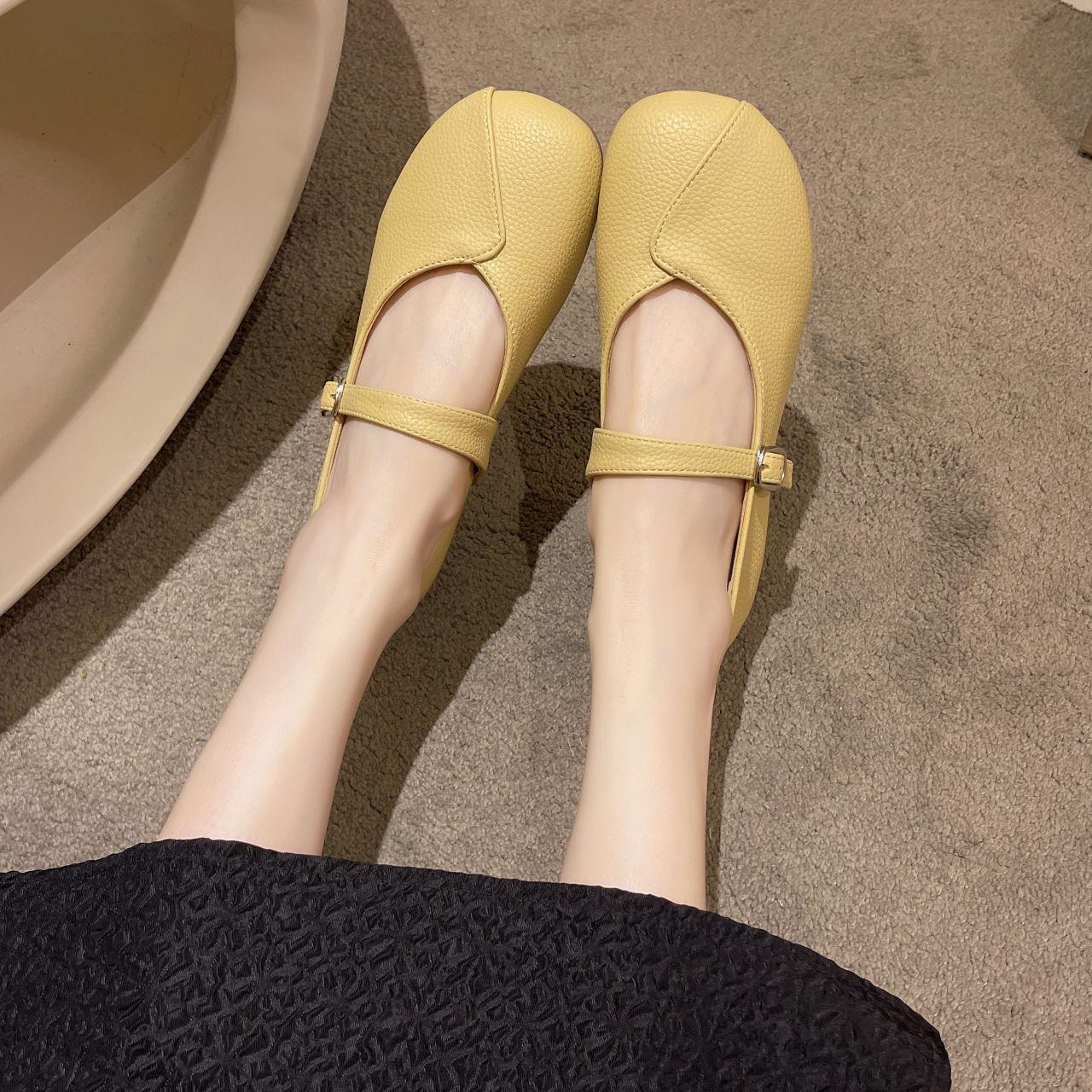 

2025 новые летне-осенние туфли Мэри Джейн из мягкой кожи, женские туфли на одном ремешке, туфли для мам, повседневные балетки 40 жёлтый