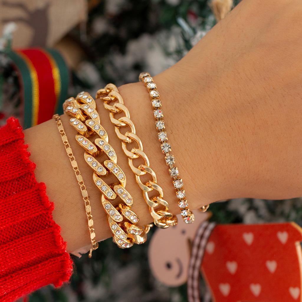 Accessories, stacked personalized street shot set jewelry, exaggerated threaded twist alloy Cuban buckle bracelet