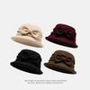 Bow Wide Brim Fisherman Hat Woolen Herbst Winter Damen Coldproof Warm Basin Hat