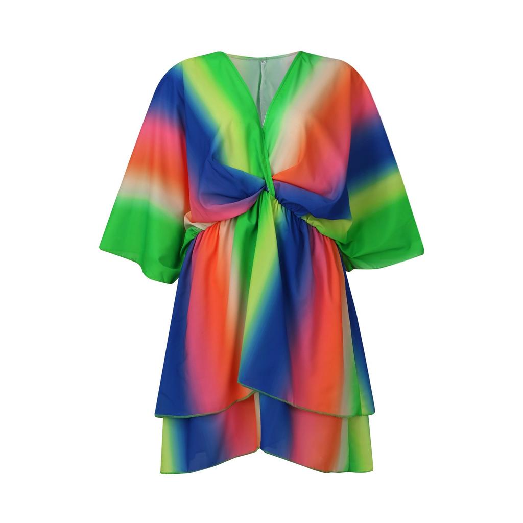 Women's V-Neck Loose 3/4 Sleeve Elastic Waist Printed Dress Dress Unpositioned Printing