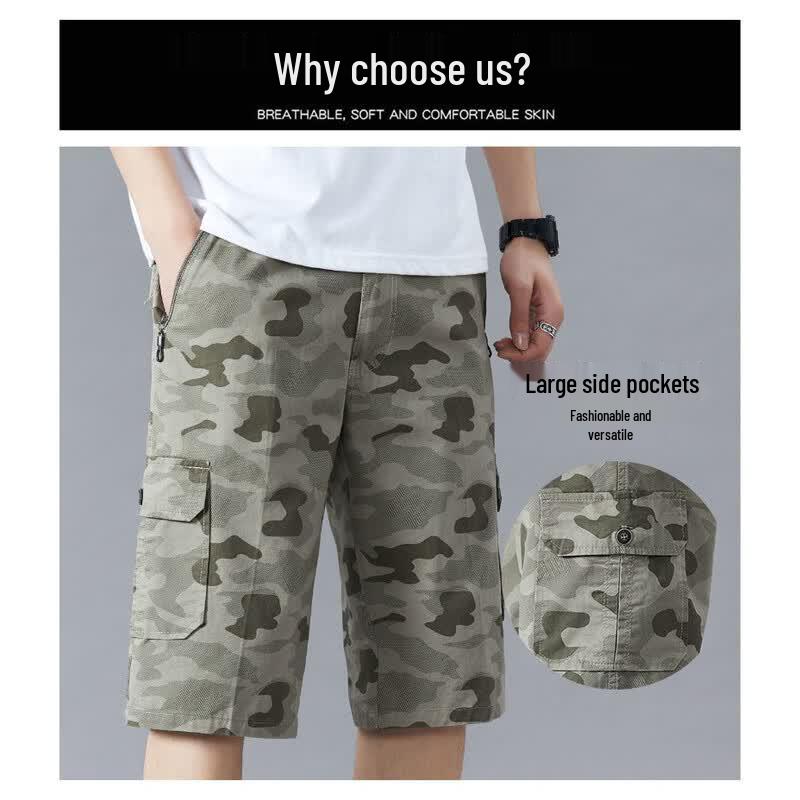 Yalu Men's Multi-Pocket Camouflage Cotton Cargo Shorts