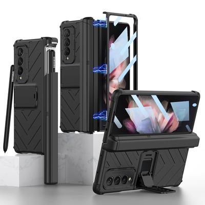 Slide Pen Box Case für Samsung Galaxy Z Fold 4 3 Case Magnetisches Scharnier Verstellbarer Ständer Vollständiger Schutz Harte PC-Abdeckung Kein Stift