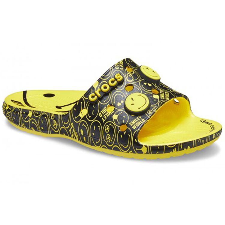 Crocs Smiley X Classic Collaboration Full Print Smiley Face Color Block Trendy Sports Clogs Unisex Clogs Yellow Black 207123-7B3