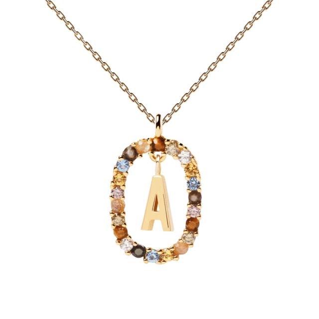 Letter Necklace Chain With Colorful Cubic Zirconia For Women Initial A -Z Alphabet Pendant Choker Trend Jewelry