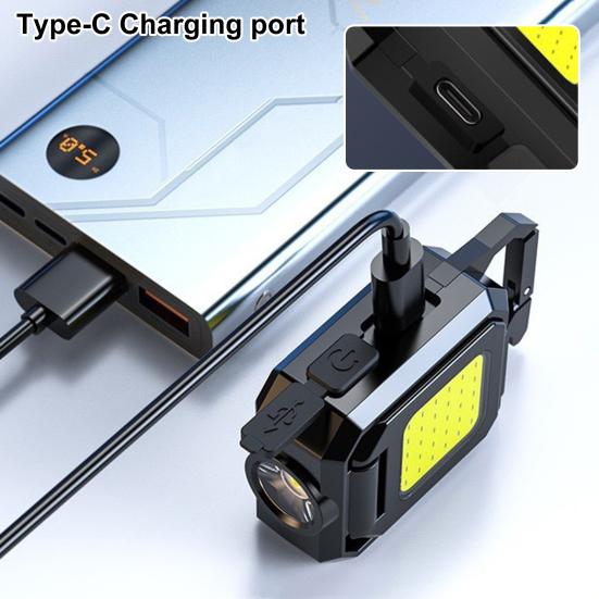 Multi-function Keychain Light 5 Modes 90 Degrees Foldable Adjustable USB Rechargeable Outdoor Camping Hiking Hanging Lamp Emergency Repair Work Light