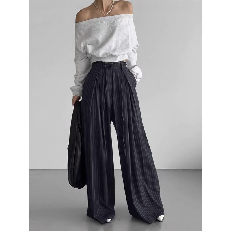 European and American Fashion High Waist Stripe Loose Drape Casual Suit Pants High Waisted Striped Pants