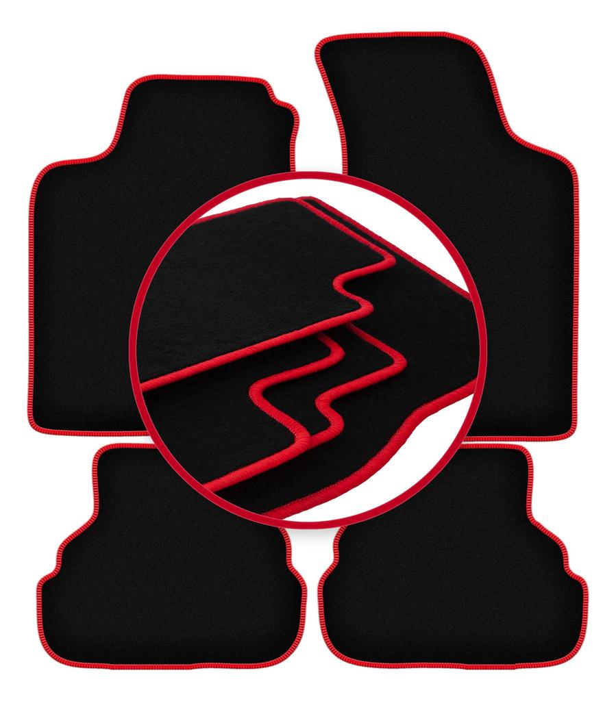 Velours-Fußmatten mit rotem Rand für: Volkswagen Golf III Cabriolet, Schrägheck, Kombi (1993-2002)