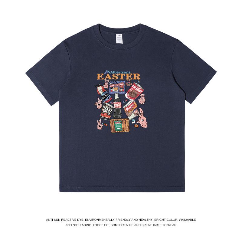 

Мужская ретро летняя футболка с коротким рукавом, тяжелая, свободная, разноцветная XL (140-155 jin)