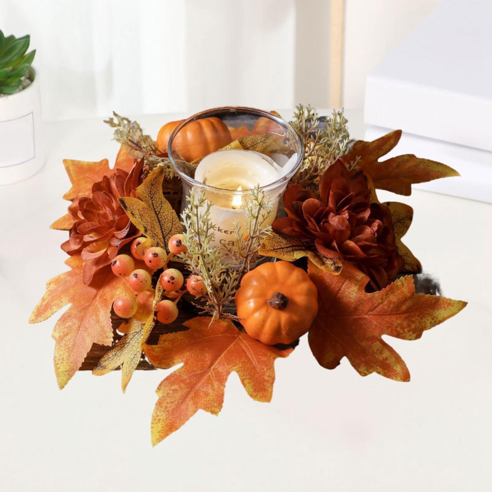 

Candle Ring Decor Gifts Artificial Wreath for Dining Room Farmhouse Festival помаранчевий