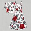 Women Plus Size Floral Printed Two Piece Set Short Sleeve Tie Front Shrug Strappy Flared Dress