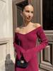 Off-Shoulder Long Sleeve Sweater Dress - Sexy Knit A-Line Short Skirt for Fall/Winter