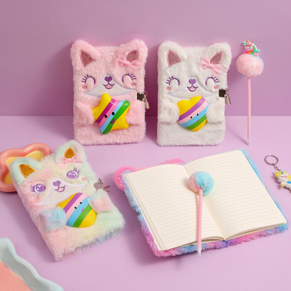 A5 Cartoon Plush Children's Diary with Lock - Cute Girls' Journal for Stress Relief and Gifting