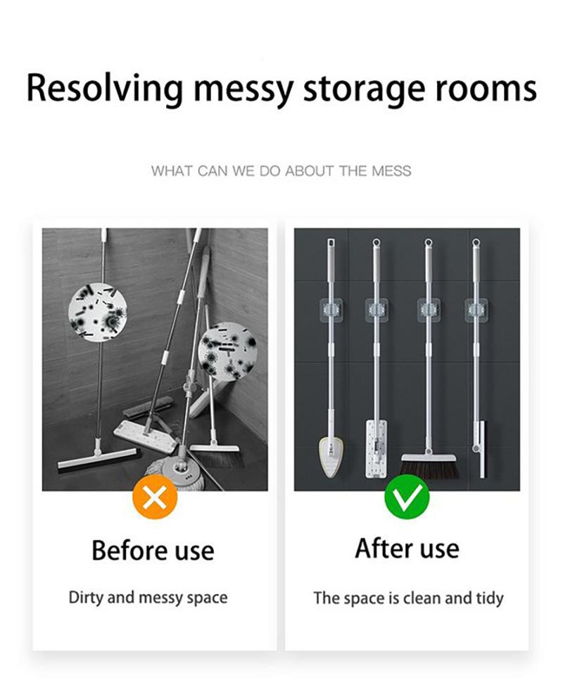 Moppaufbewahrung Aufbewahrungsregal Nicht perforierter Haken Badezimmer Saugaufhängung Spurloser Besenhalter Wandmontiert Wasserdichter Mopphalter