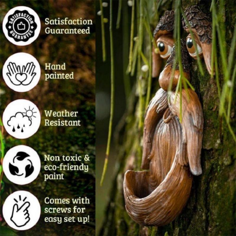 Tree Faces Unique Bird Feeders Decor Old Man Tree Hugger Garden Art Facial Features Sculpture Whimsical Tree Garden Decoration