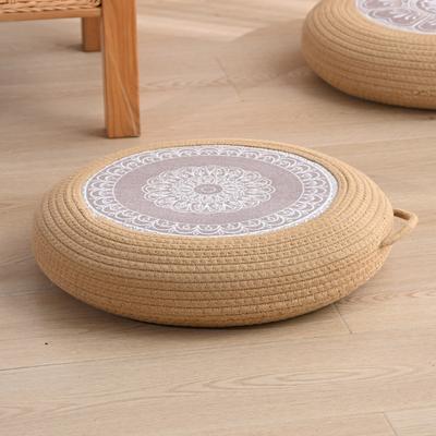 Japanese Style Natural Rattan Floor Cushion Round Straw Seat Pad Thick Woven Mat for Patio Poolside Porch Coastal Living Room