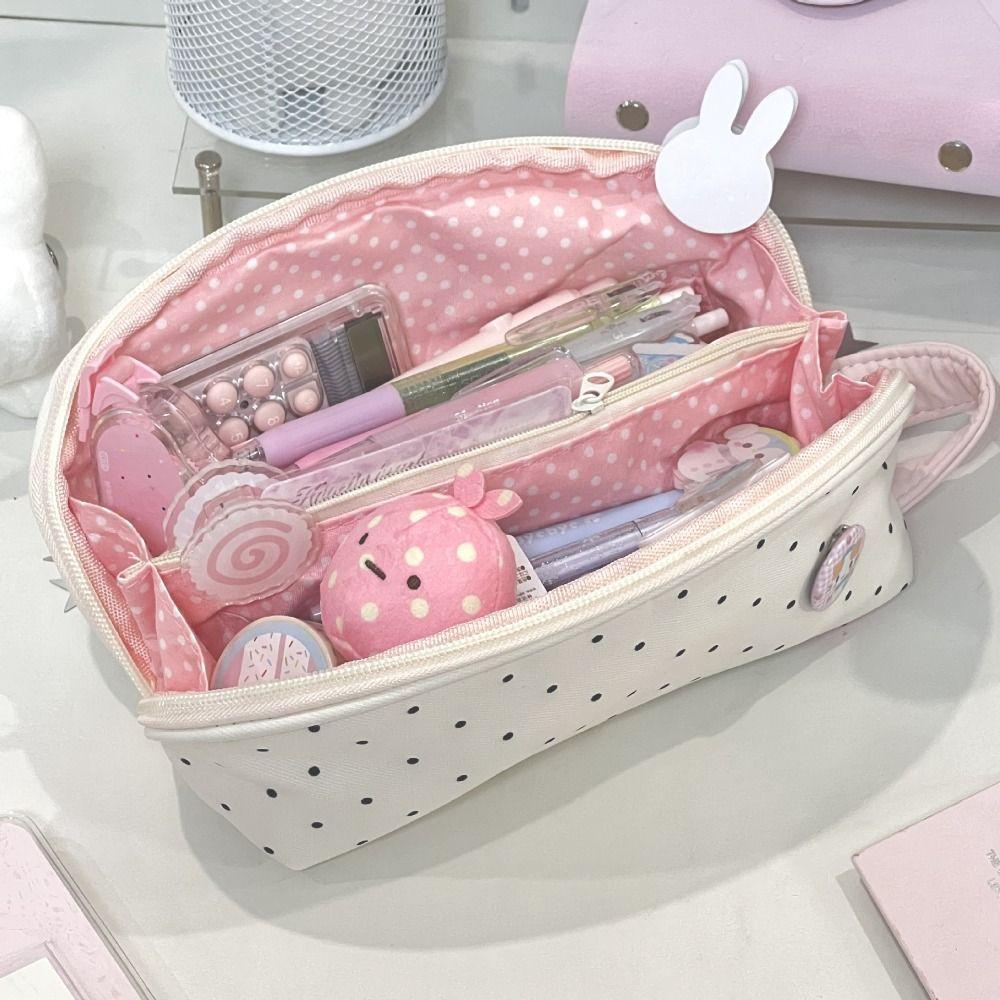 Korean Polka Dot Pencil Case Shell Shape Large-capacity Pen Bag Multi-functional Stationery Organizer School Supplies