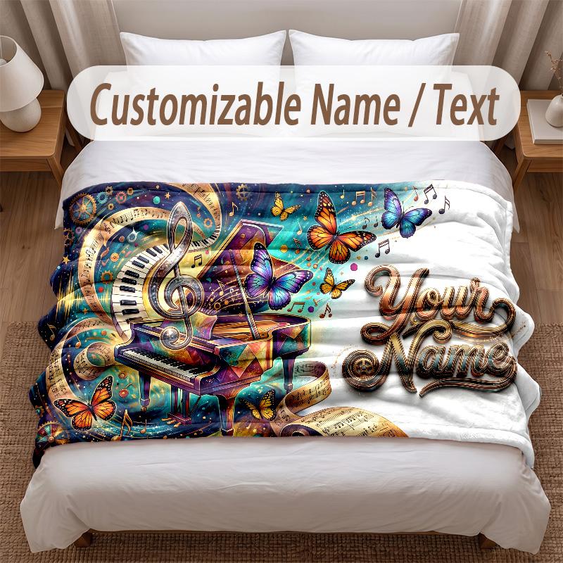 Music General Theme Soft Blanket Personalized Custom Name Text Print Warm Blanket Home Sofa Bedroom Decor