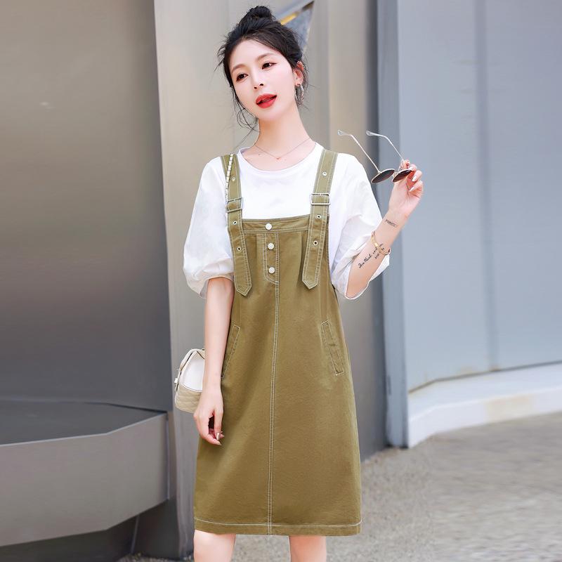 Petite Women's Fashionable Age-Reducing Korean Summer Overalls Set (2025) - Casual Tummy-Covering Suspender Dress