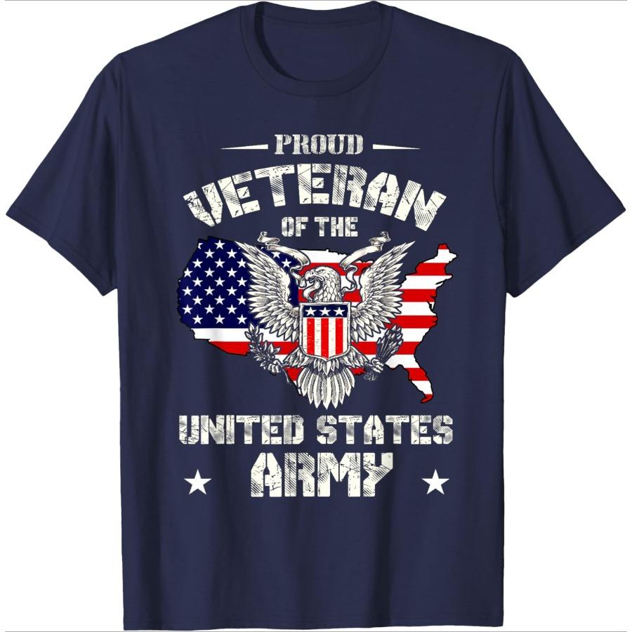 Proud Veteran of the US ArmyUSA Flag Soldier Veteran design100cotton summer Oneck short sleeve printed mens Tshirt