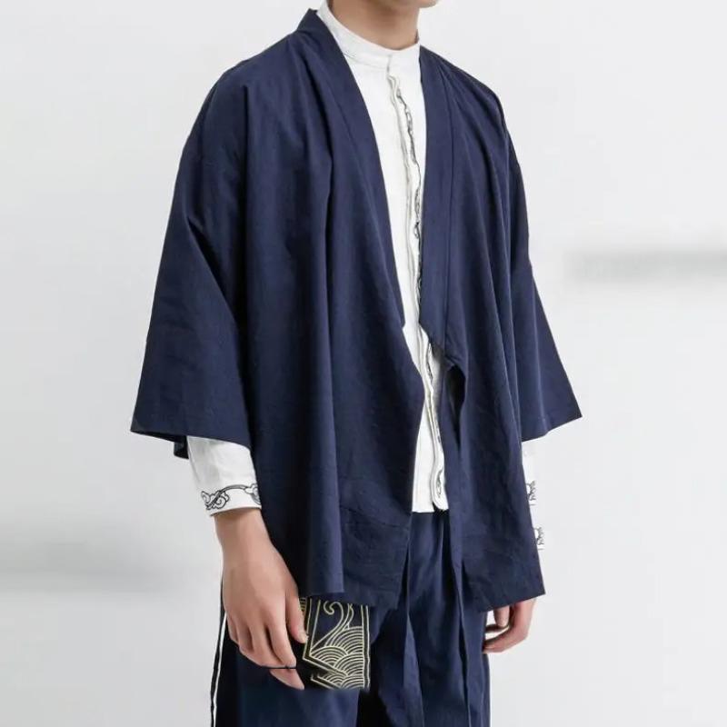 Japanese Kimono Cardigan Chinese Style Linen Haori Yukata Streetwear Traditional Samurai