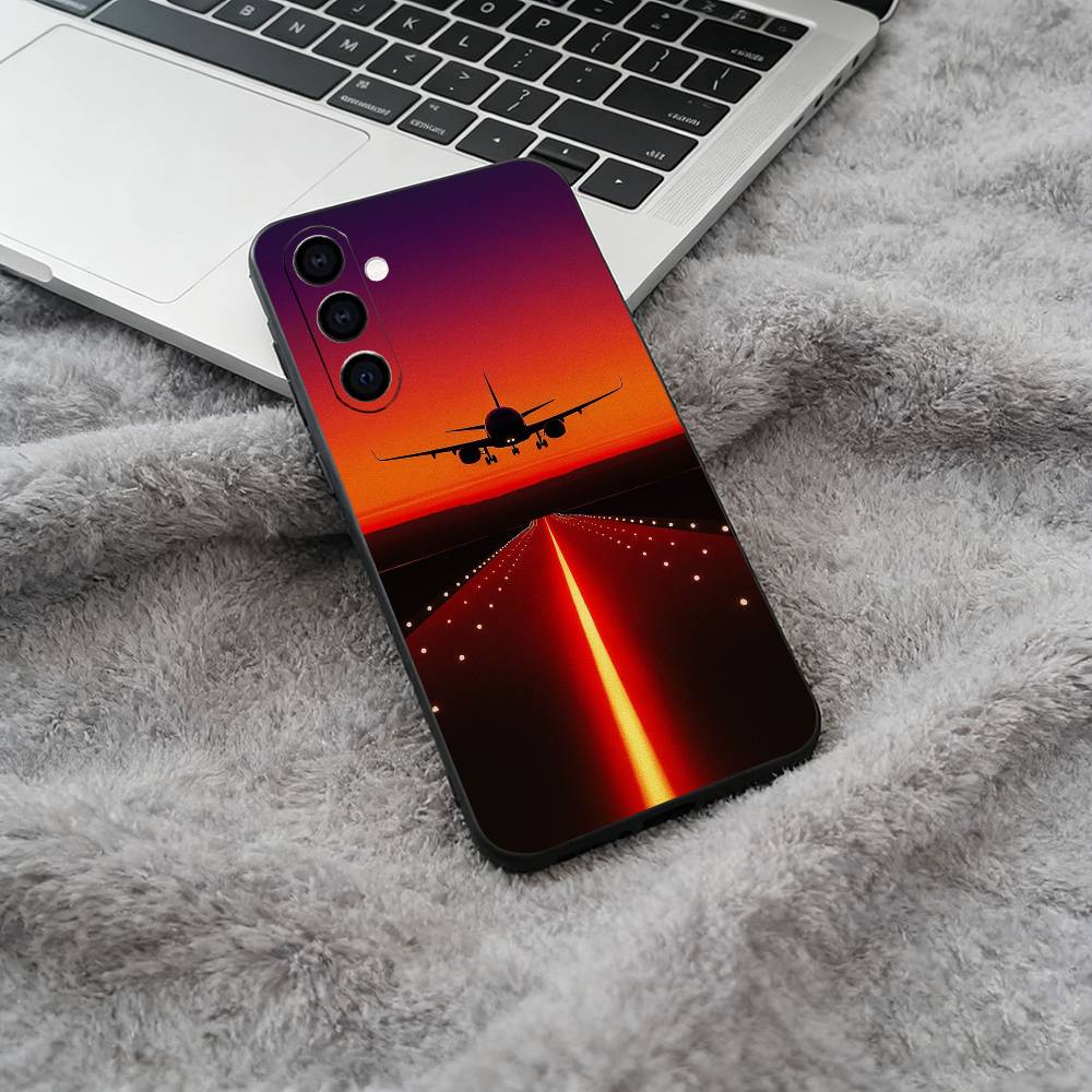 Aircraft & Sky Black Soft Silicone Phone Case for Samsung Galaxy A73, A71, A72, A70, A53, A52, A51