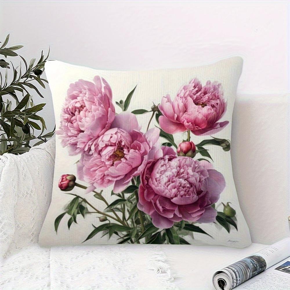 Retro Pink Peony Flower Pillowcase, Single-Sided Design, Without Pillow Core. Zipper Closure