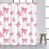Fashion Bowknot Shower Curtains Red Pink Bow-Tie Heart Pattern Girl Gift Modern Bathroom Decorative Bath Curtain Set With Hooks