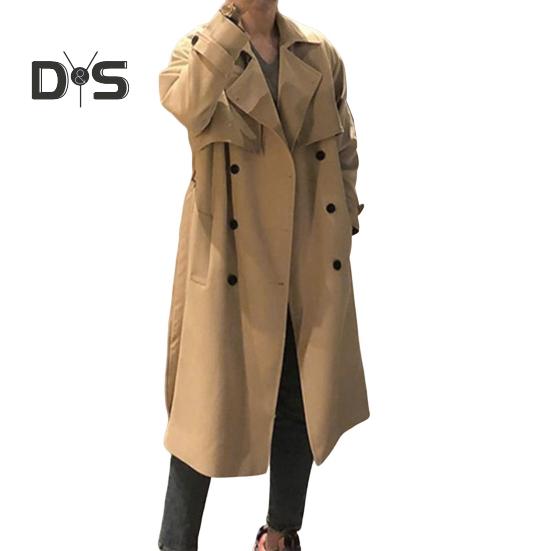 

Мужская ветровка, пальто с лацканами, длинный рукав, двубортный, регулируемый пояс, тренчкот с карманами, однотонный, свободного кроя, верхняя одежда средней длины XXL хаки
