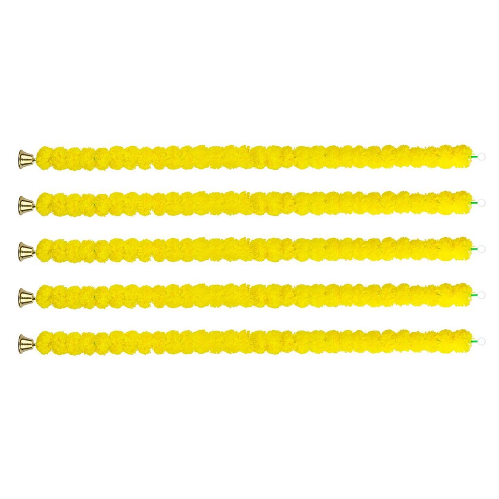 5Pcs Marigold Garland with Bell Wedding Artificial Marigold Flowers for Window Cabinet Living Room Indoor and Outdoor Farmhouse