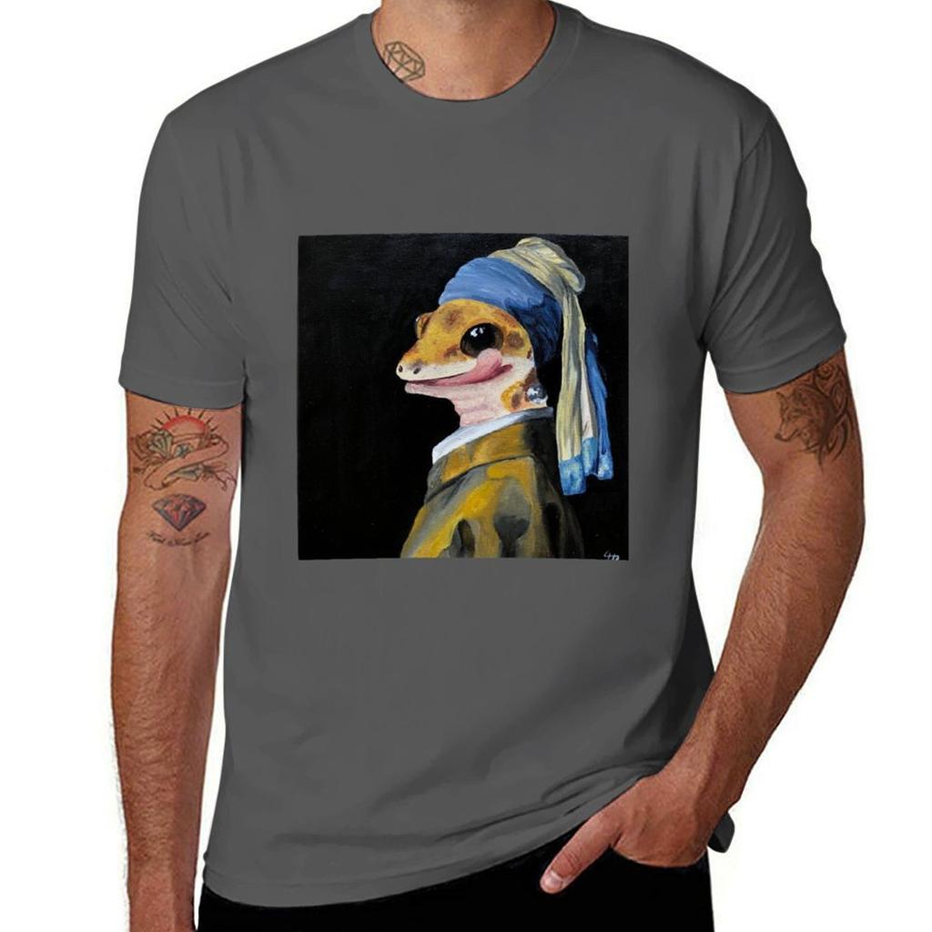 Geck With A Pearl Earring Tshirt Uv Protection Outdoor Tee Shirt Tshirt