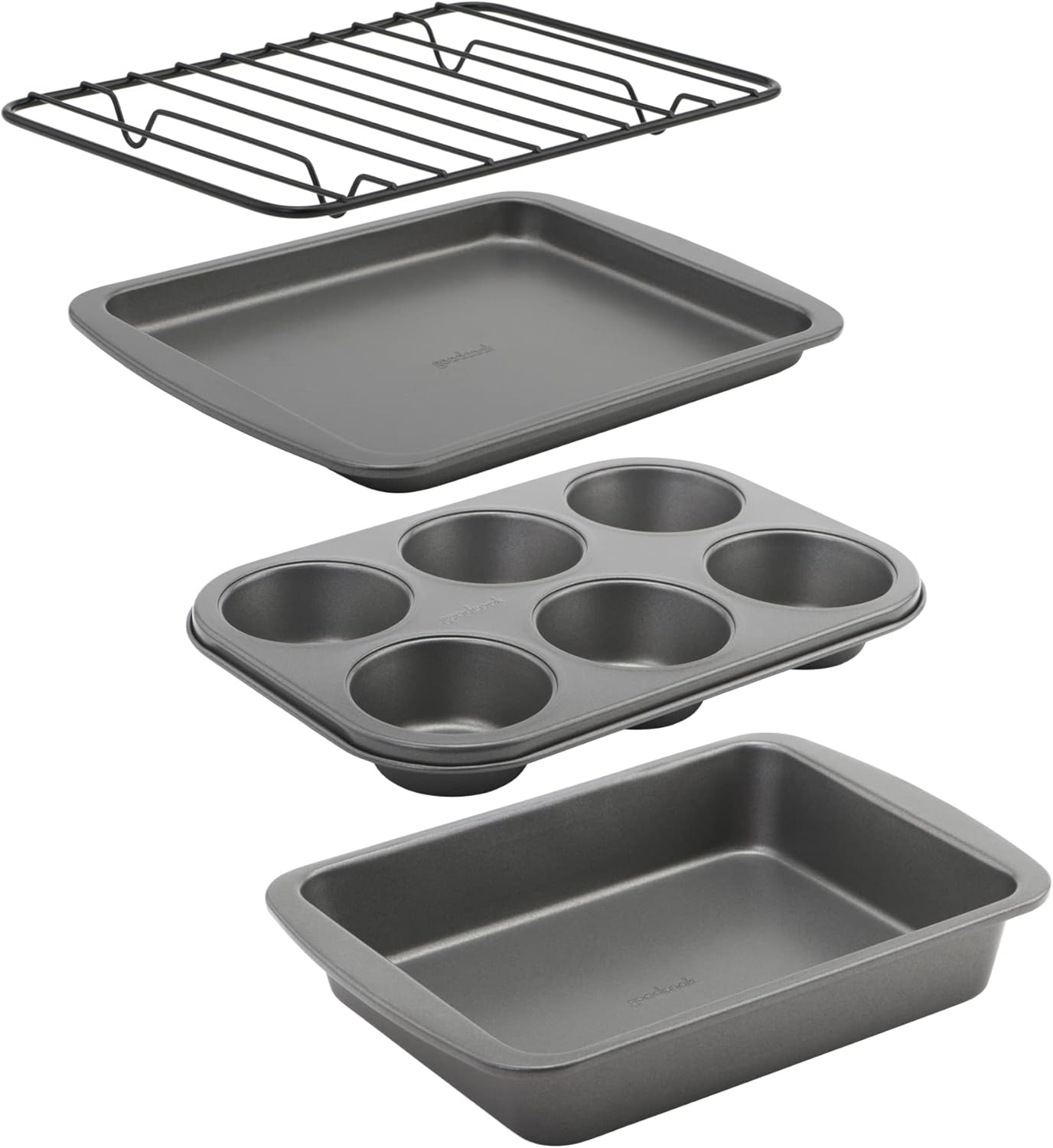 

4-Piece Nonstick Steel Toaster Oven Set with Sheet Pan, Rack, Cake Pan, and Muffin Pan, Gray, 4-Piece Set Distributes H United States
