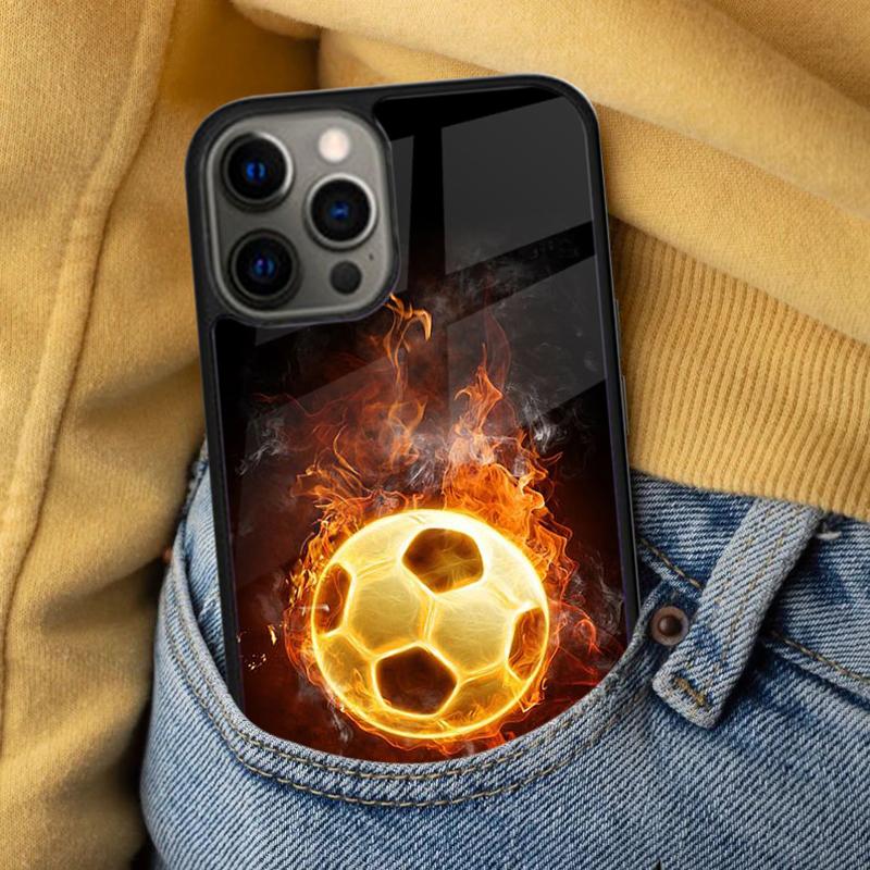 Fire Football Soccer Ball Soft Phone Case for iPhone 17 Air 16e Pro Max 15 Pro 13 14 Plus 11 12 MagSafe Magnetic Coque