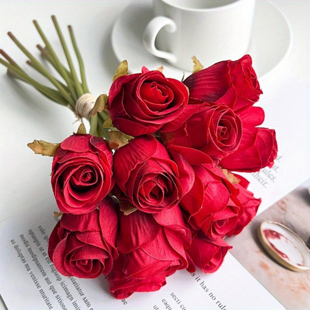 Elegant Home Decor 6-Head Artificial Rose Flower Bouquet, Perfect for Wedding, Parties, Holidays, and Birthdays