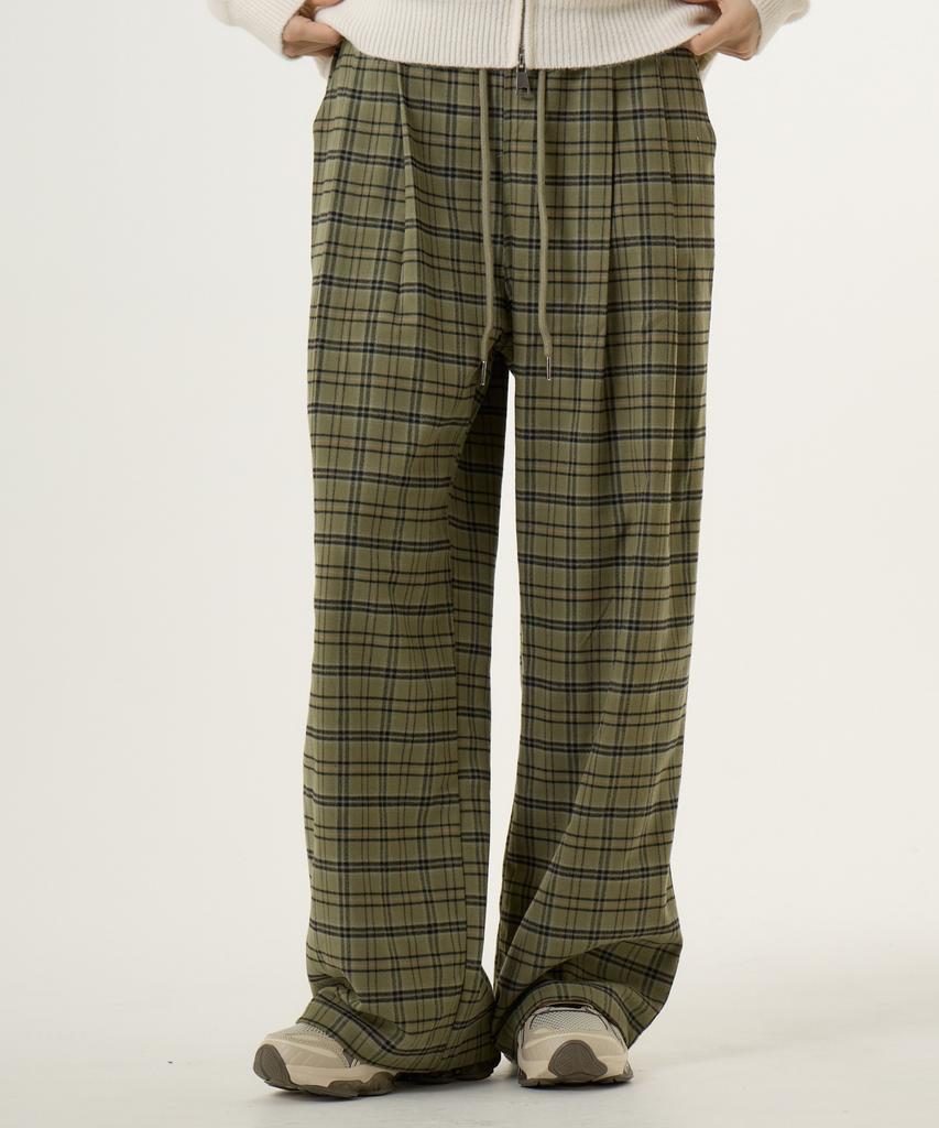 UNKNOWN PLANET Check Elastic Waist Pants Khaki