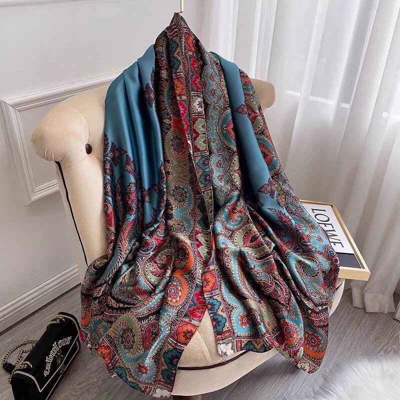 New Summer Lotus Long Silk Scarf Shawl for Women Sunscreen Print Veil Scarf  Long Scarf