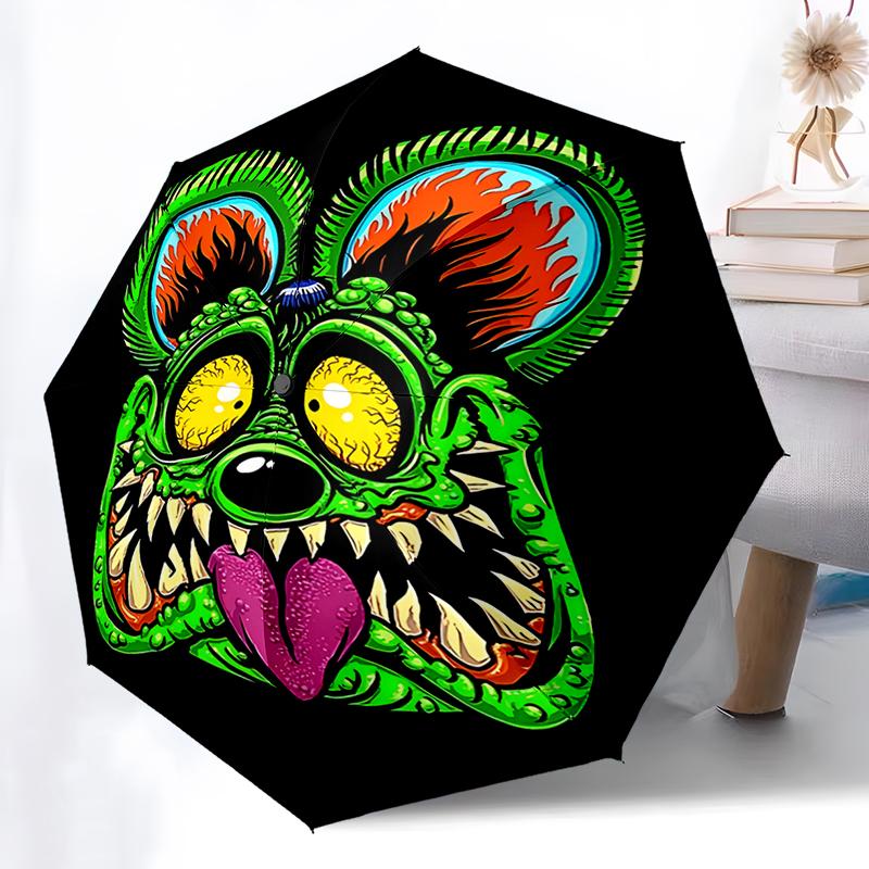 1PC Retro Funk Rat Folding Umbrella Fashion Auto-Open Design 8 Iron Ribs Plastic Handle Foldable Sunshade Perfect Christmas Gift