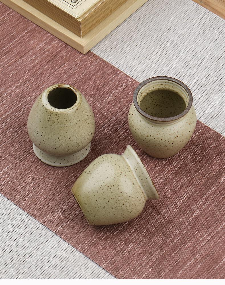 Japanese Ceramic Tea Ceremony Set: Matcha Bowl, Whisk Stand, Hyakuhon-Tate Whisk, and Scoop