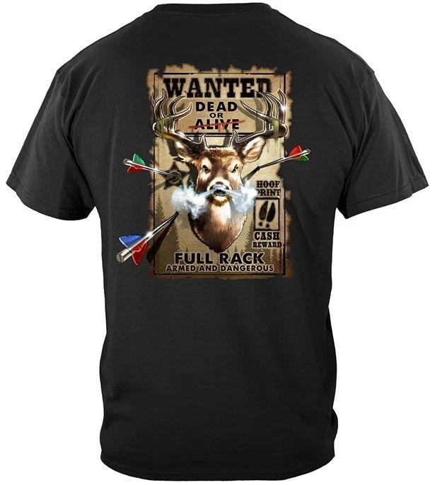 New Wanted Dead Or Alive Full Rack Hunting Deer Bow Gun T Shirt Erazor Bits 4XL