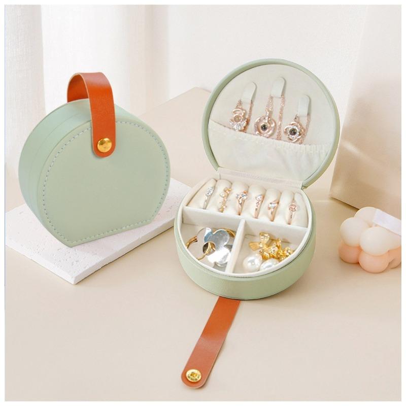 1 PC Portable Handheld PU Leather Jewelry Box, High-End Travel Jewelry Organizer, Ring and Necklace Jewelry Box, Holiday Gift