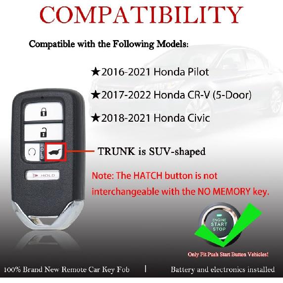 MechanMagic Key Fob Remote Replacement Fits for Honda Civic 2018-/CR-V 2017-/Pilot 2016- KR5V2X(V44) Smart Proximity Keyless Entry Remote Control 47