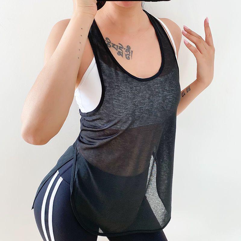 

Women s Sports Vest Outwear Long Running Workout Sleeveless Quick-Drying T-shirt Loose Yoga Jacket Black L