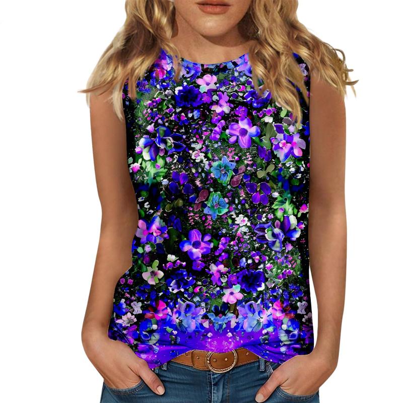 Floral Oil Painting 3D Print Tank Tops Women O-Neck Casual Vest Off Shoulder Y2k Elegant Sleeveless Top Camisole Woman Clothing