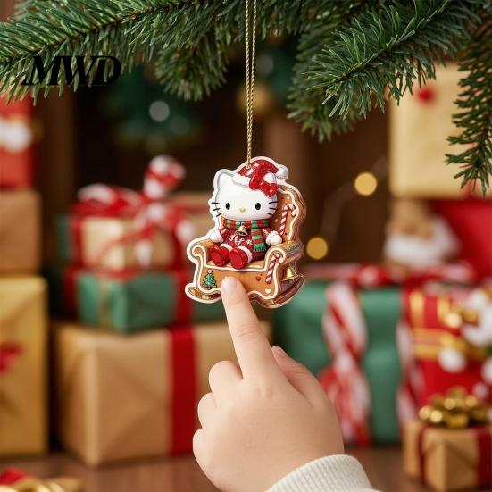 Festive Party Favors Christmas Kitty Ornaments, 2D Flat Acrylic Hanging Decorations, Cute Gift for Friends Cartoon Pendants Tree, Holiday Home