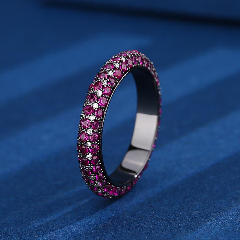 Autumn And Winter Jewelry Copper Bottom Gold-Plated Simulation Blue Spinel Red Corundum Black Gold Personalized Ring Female