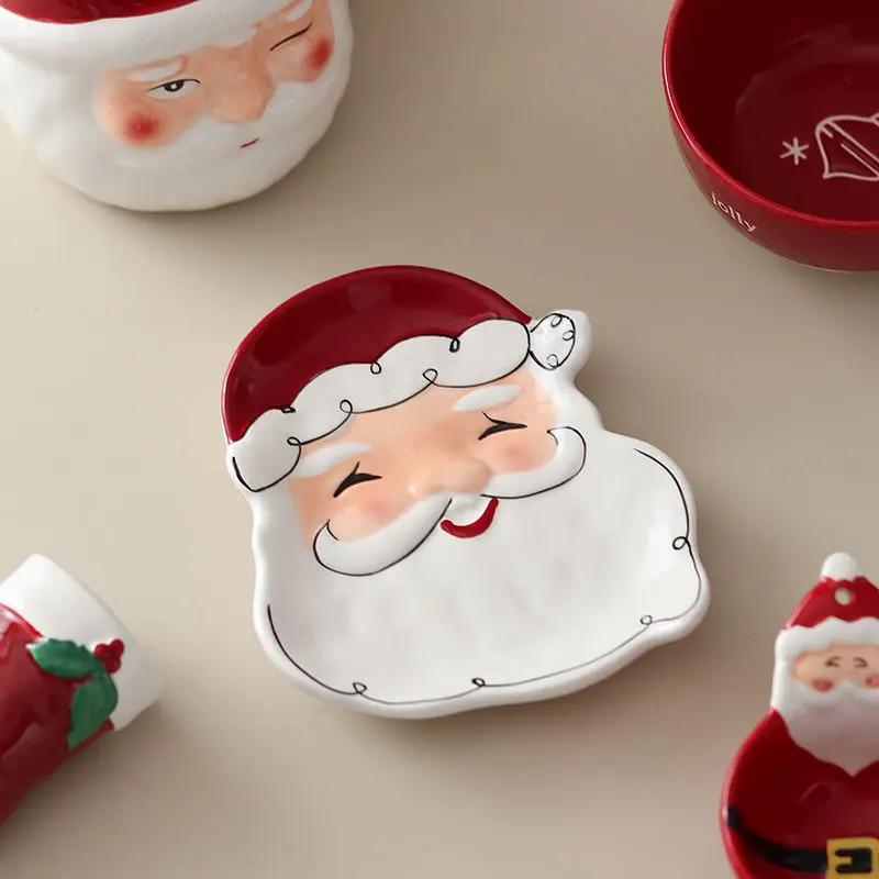 Weihnachtstasse Großes Fassungsvermögen 650ml Keramiktasse Unterglasurfarbe Weihnachtsmann Wasserbecher Snacks Dessert Untertasse
