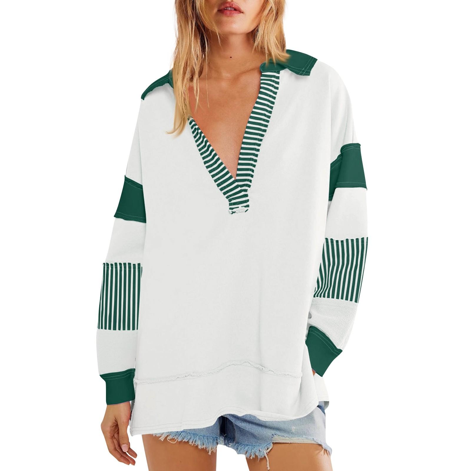 

Женская мода Свободный пуловер с v-образным вырезом и длинными рукавами, повседневная толстовка с разрезом, топ L зелёный