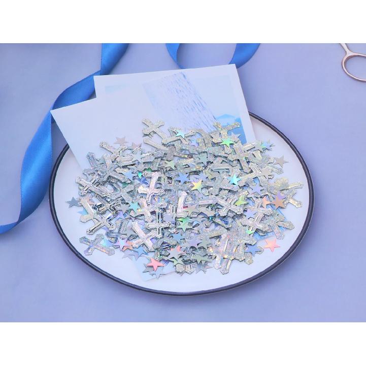 ONLYKXY 1050Pcs Star and Cross Table Confetti Decor Glitter Scatter Bless Confetti Decoration for Easter Spring Bride Shower Birthday Wedding Foil