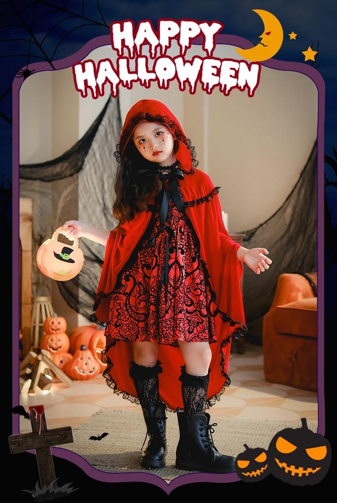 [AssassinCat] Halloween Children's Cosplay Costume Fairy Tale Little Red Riding Hood Dress Retro Court Stage Show Girls Walking Children's Clothing