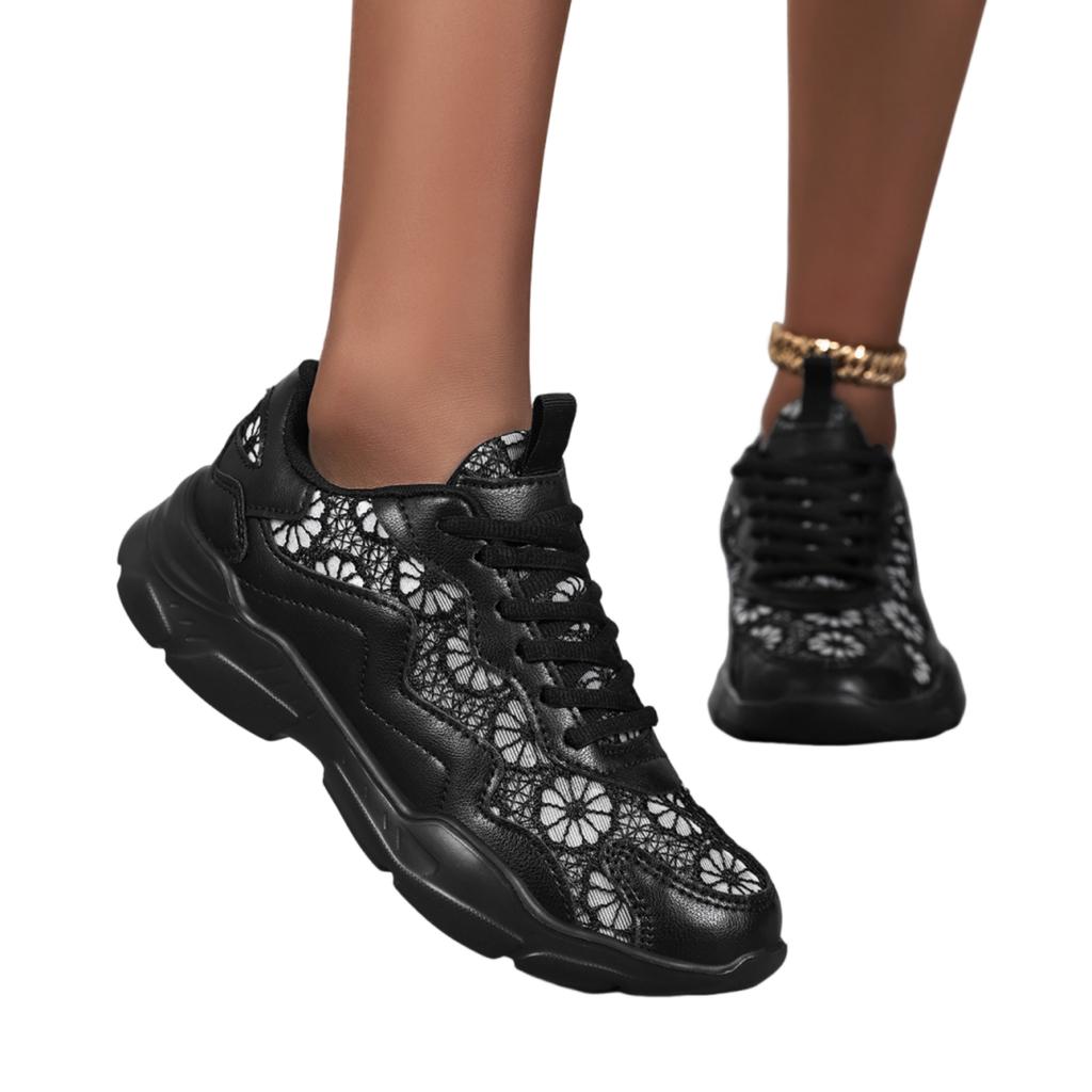 Women's Lace Dad Sneakers Lightweight Breathable Casual Athletic Shoes with Chunky Sole for Walking and Everyday Wear