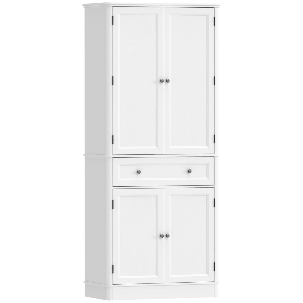 Küchenschrank mit 4 Türen, Schublade und verstellbaren Regalen für die Küche, 80 x 39,5 x 186,4 cm Weiß